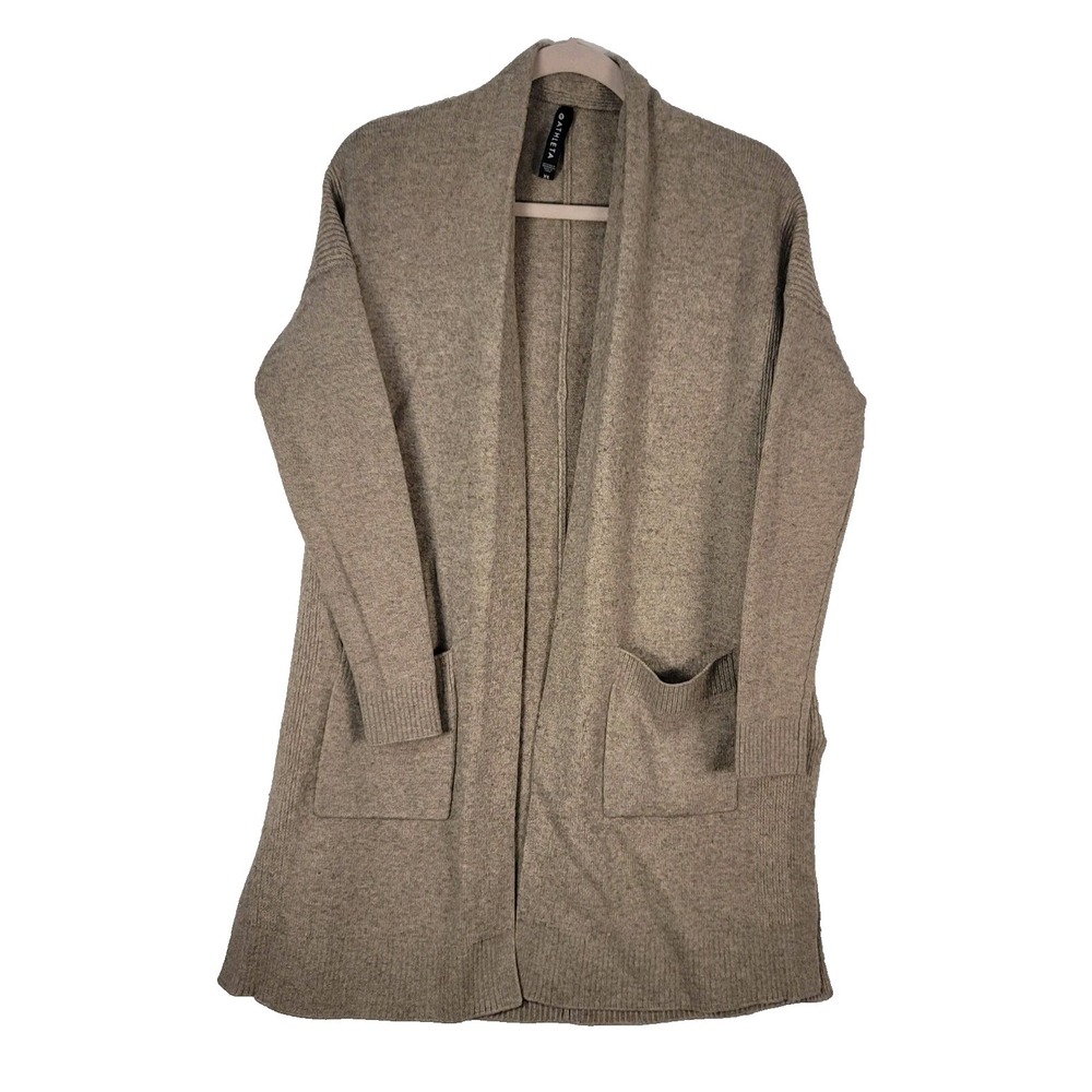 Athleta Sweater Womens XS Wool Cashmere Blend Open Cardigan Pockets Beige